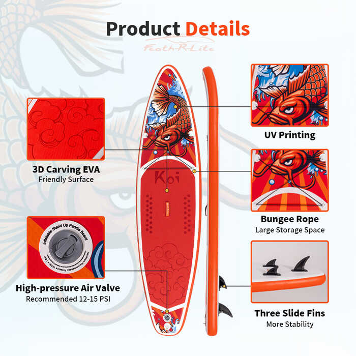 Inflatable Surfing Paddle Board 11' - Sup Koi Orange