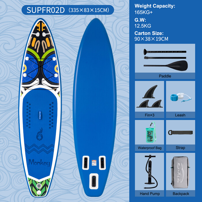 Inflatable Surfing Paddle Board 11' - Monkey Blue