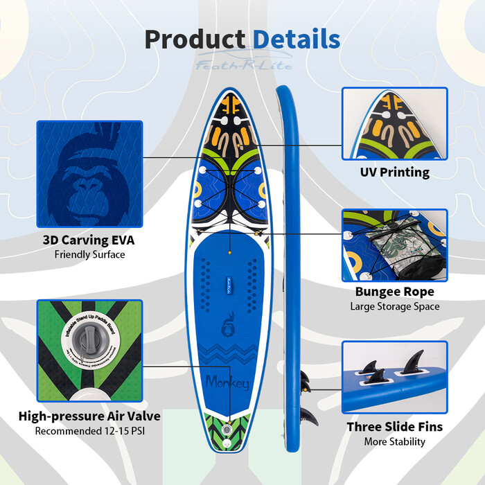 Inflatable Surfing Paddle Board 11' - Monkey Blue