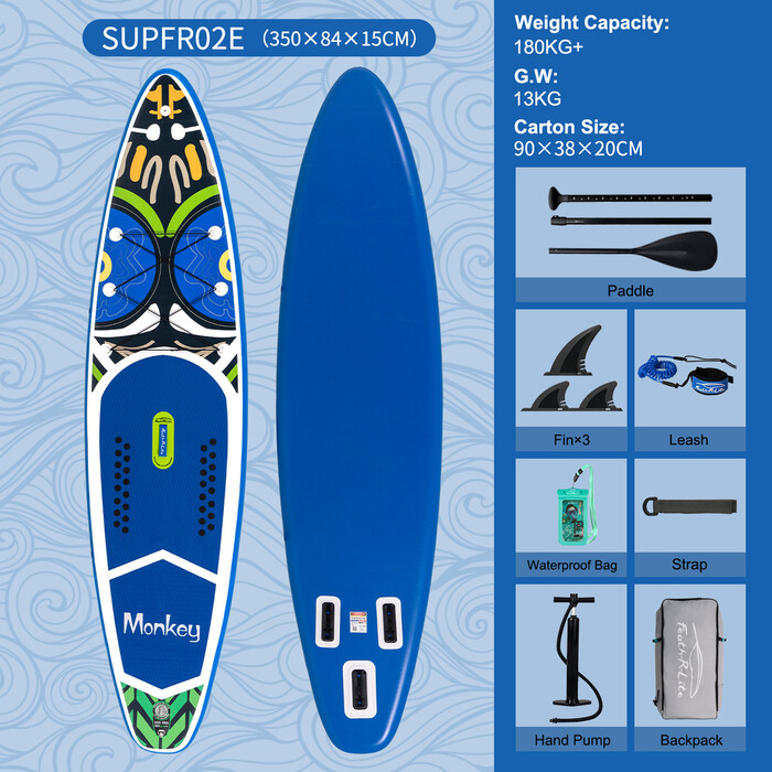 Inflatable Surfing Paddle Board 11'6" - Monkey Blue