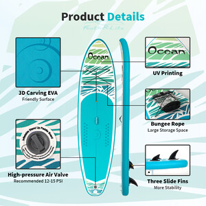 Inflatable Surfing Paddle Board 11' - Ocean Sky Blue