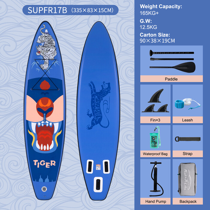 Inflatable Surfing Paddle Board 11' - Tiger Blue