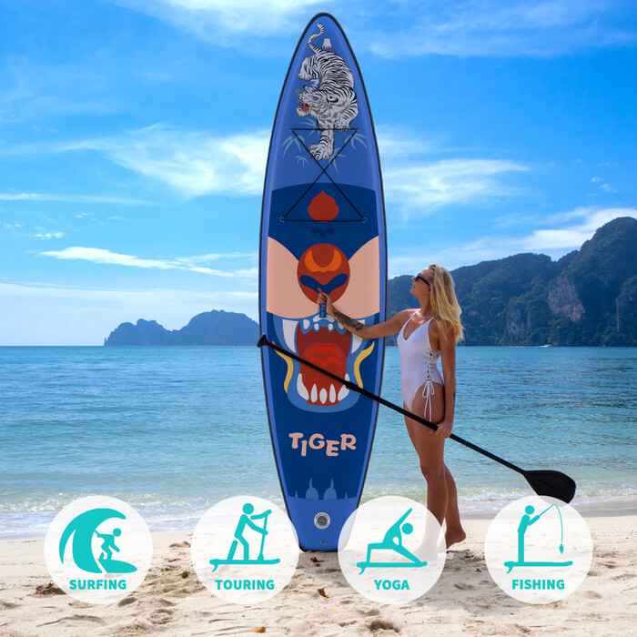 Inflatable Surfing Paddle Board 11' - Tiger Blue