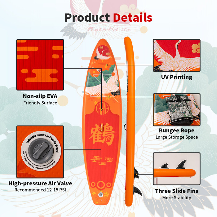 Inflatable Surfing Paddle Board 11' - Orange Crane