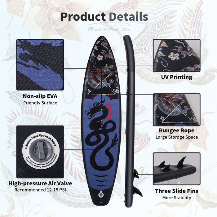 Inflatable Surfing Paddle Board 11' - Black Dragon