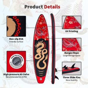 Inflatable Surfing Paddle Board 11' - Red Dragon