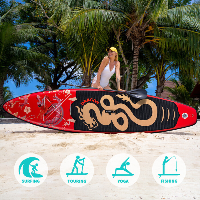 Inflatable Surfing Paddle Board 11' - Red Dragon